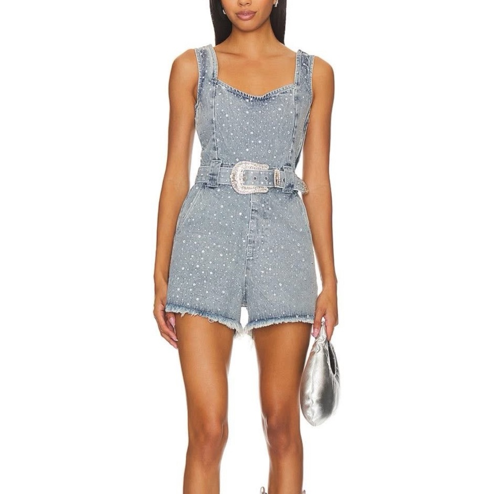 Show me your Mumu Women's Denim Belted Romper